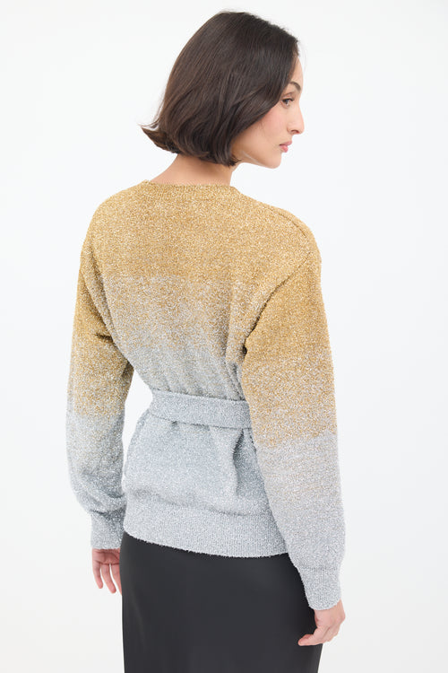 Dries Van Noten Gold & Silver Tinsel Ombré Belted Sweater