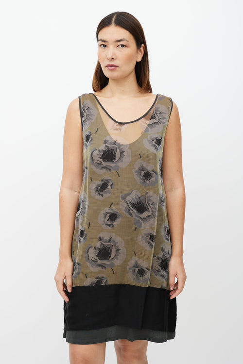 Dries Van Noten Green & Pink Rose Layer Dress