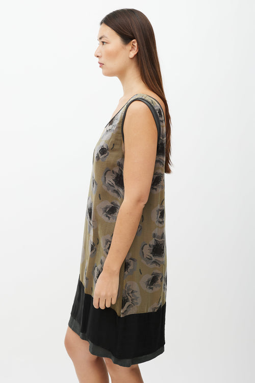 Dries Van Noten Green & Pink Rose Layer Dress