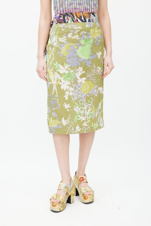 Dries Van Noten Green & Multicolour Floral Sarong Skirt
