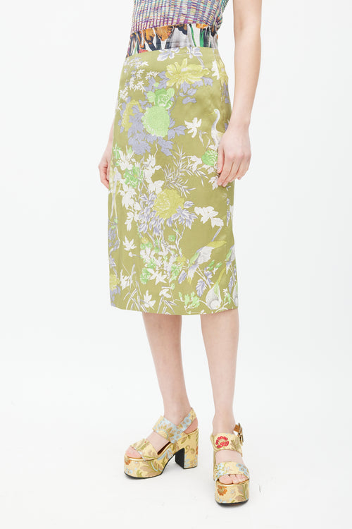 Dries Van Noten Green & Multicolour Floral Sarong Skirt