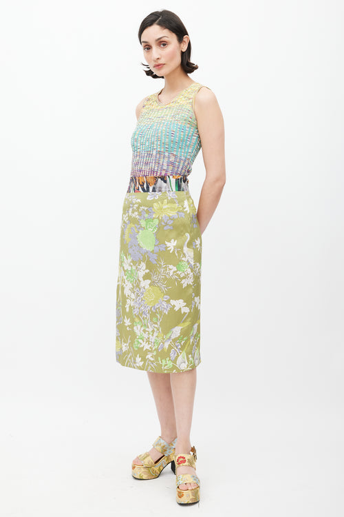 Dries Van Noten Green & Multicolour Floral Sarong Skirt