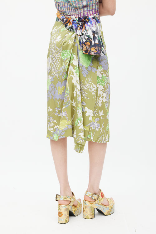 Dries Van Noten Green & Multicolour Floral Sarong Skirt