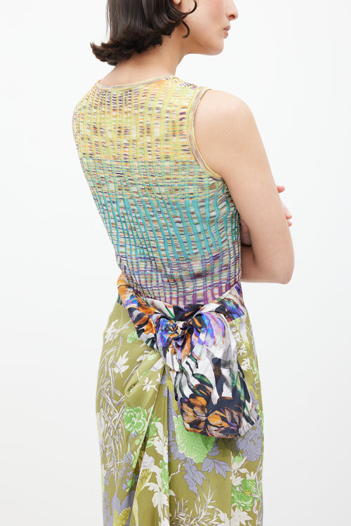 Dries Van Noten Green & Multicolour Floral Sarong Skirt