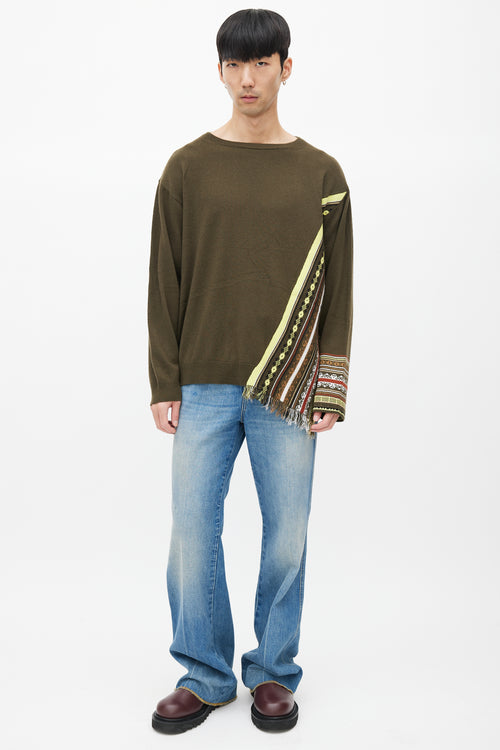 Dries Van Noten Green & Multicolour Stripe Cashmere Fringe Sweater