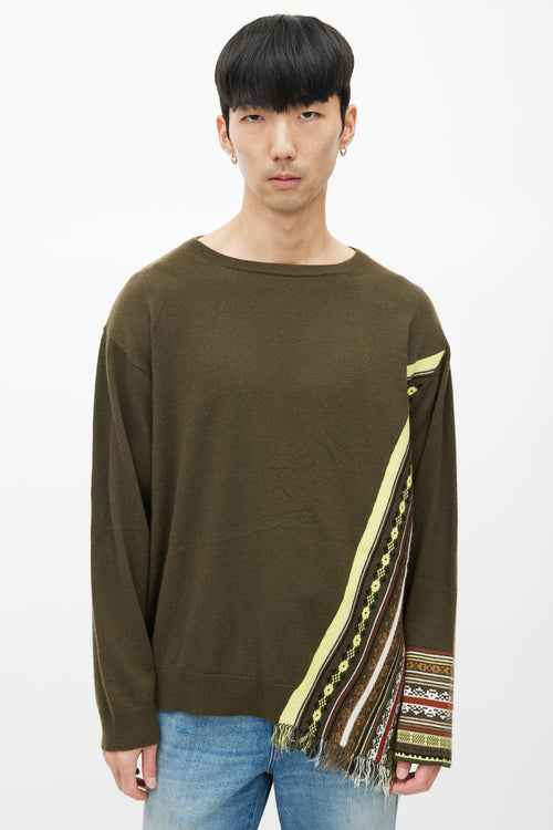Dries Van Noten Green & Multicolour Stripe Cashmere Fringe Sweater