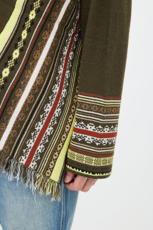 Dries Van Noten Green & Multicolour Stripe Cashmere Fringe Sweater