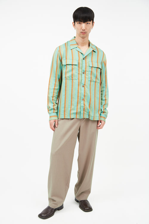 Dries Van Noten Green & Orange Striped Shirt