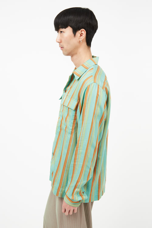 Dries Van Noten Green & Orange Striped Shirt