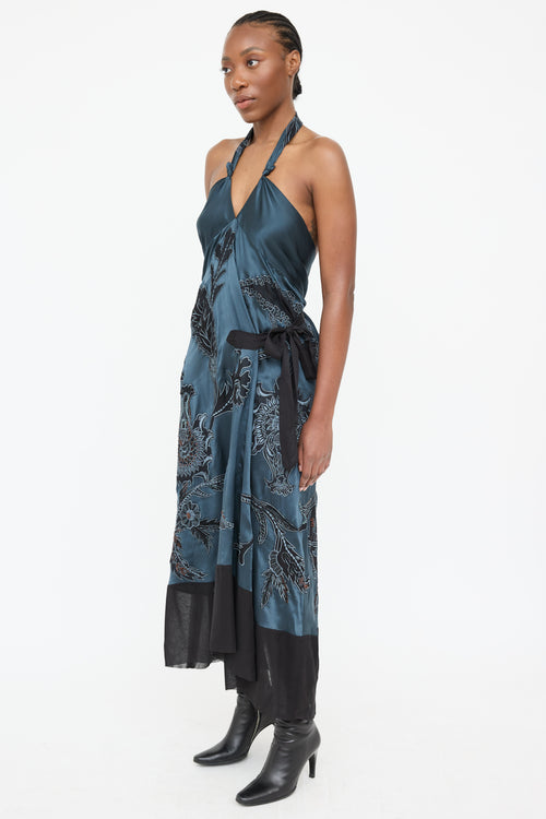 Dries Van Noten Silk Embroidered Halter Dress