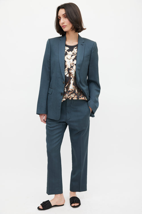 Dries Van Noten Green Wool Silk & Mohair Suit