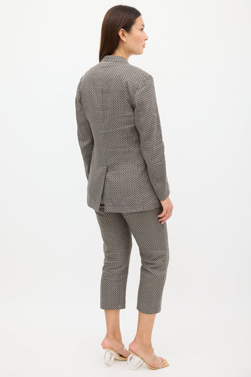 Dries Van Noten Grey & Black Jacquard Pant Suit
