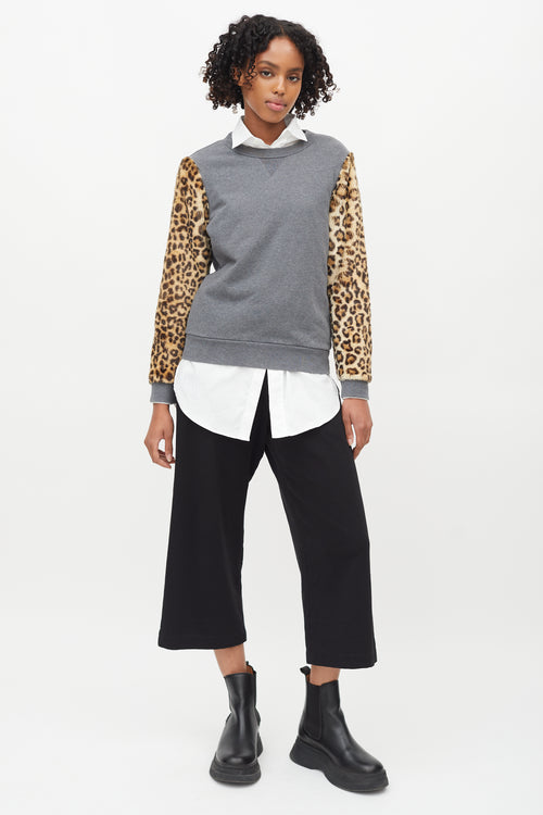 Dries Van Noten Grey Cotton & Brown Faux Fur Sweater