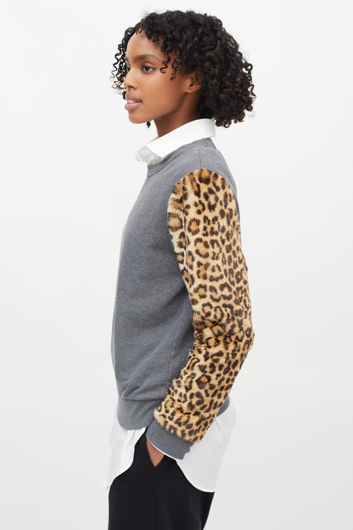 Dries Van Noten Grey Cotton & Brown Faux Fur Sweater
