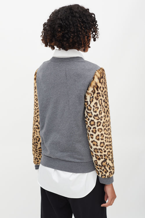 Dries Van Noten Grey Cotton & Brown Faux Fur Sweater