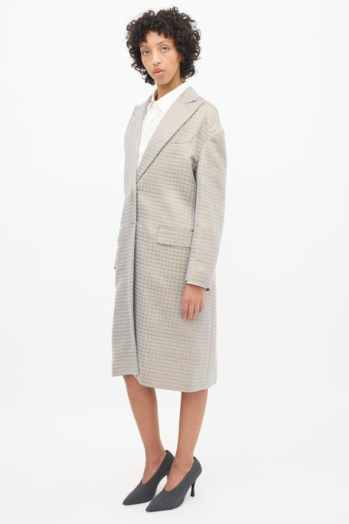 Dries Van Noten Grey & Gold Geometric Jacquard Coat