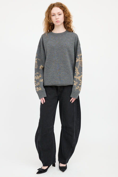 Dries Van Noten Grey & Gold Wool Knit Sweater