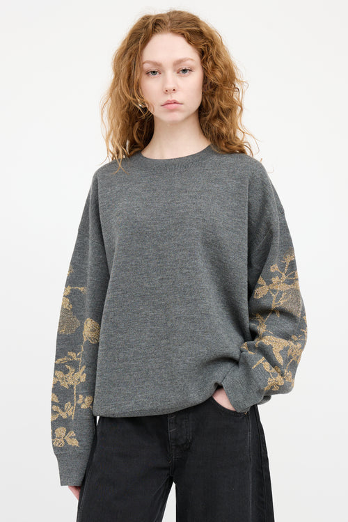 Dries Van Noten Grey & Gold Wool Knit Sweater