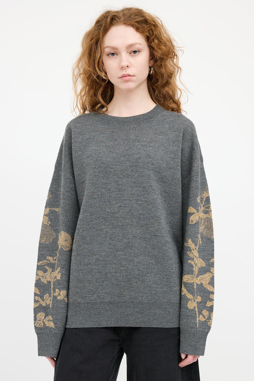 Dries Van Noten Grey & Gold Wool Knit Sweater