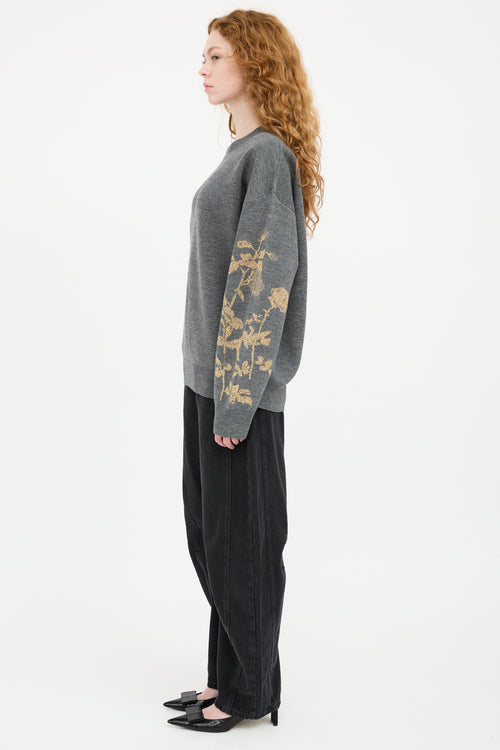 Dries Van Noten Grey & Gold Wool Knit Sweater