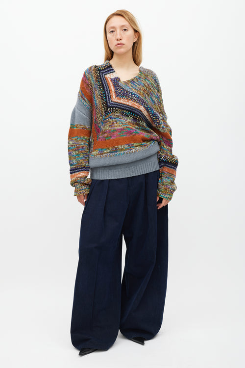 Dries Van Noten Grey & Multicolour Knit Sweater