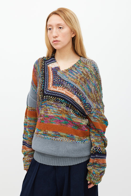 Dries Van Noten Grey & Multicolour Knit Sweater
