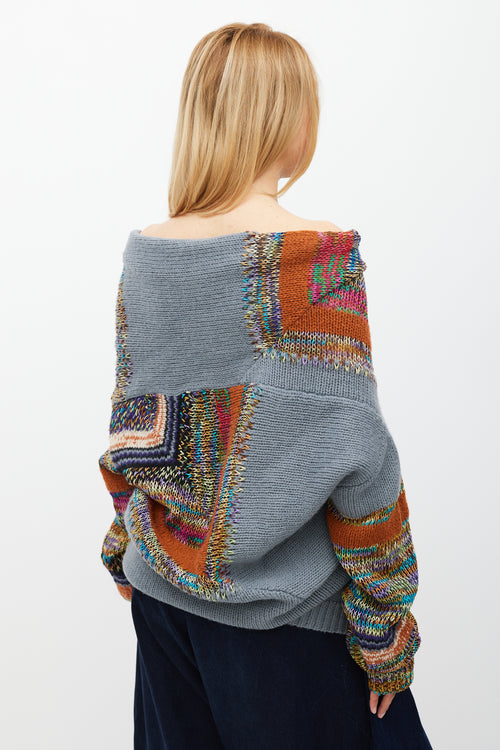 Dries Van Noten Grey & Multicolour Knit Sweater