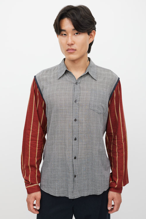 Dries Van Noten Grey & Multicolour Plaid Striped Shirt