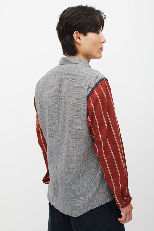 Dries Van Noten Grey & Multicolour Plaid Striped Shirt