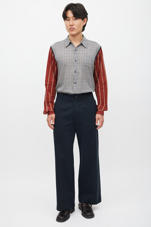 Dries Van Noten Grey & Multicolour Plaid Striped Shirt