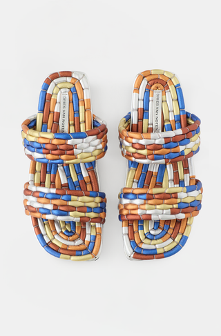 Dries Van Noten Metallic Leather Woven Sandal