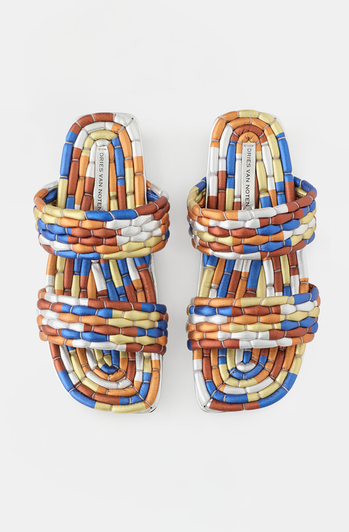Dries Van Noten Metallic Leather Woven Sandal