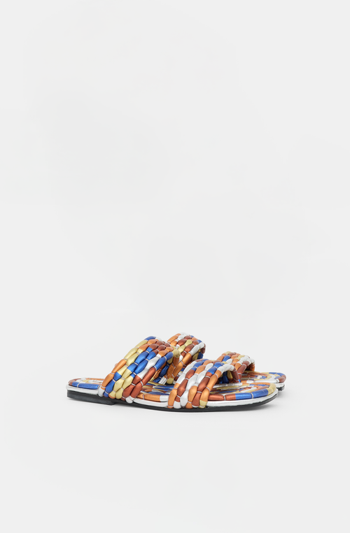 Dries Van Noten Metallic Leather Woven Sandal