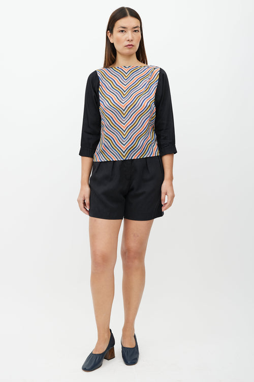 Dries Van Noten Black & Multicolour Pattern Silk Top
