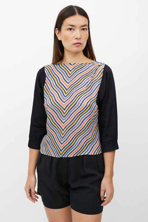 Dries Van Noten Black & Multicolour Pattern Silk Top