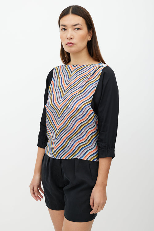 Dries Van Noten Black & Multicolour Pattern Silk Top