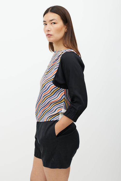 Dries Van Noten Black & Multicolour Pattern Silk Top
