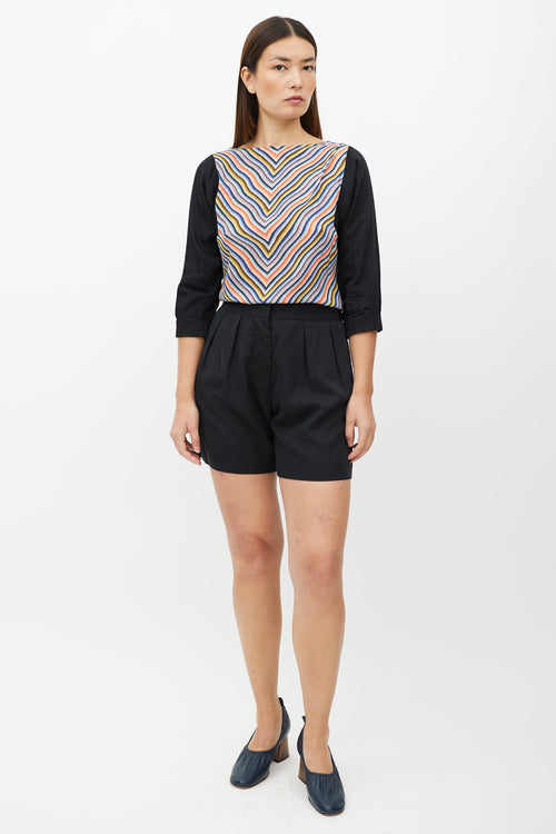 Dries Van Noten Black & Multicolour Pattern Silk Top