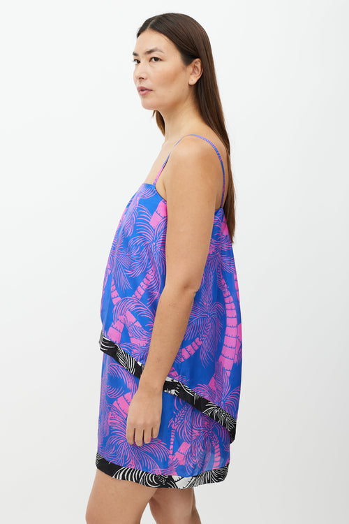 Dries Van Noten Blue & Pink Palm Tree Pattern Dress