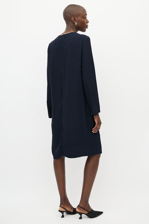 Dries Van Noten Navy & White Print Shift Dress
