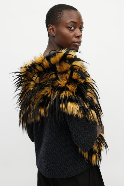 Black & Yellow Greta Faux Fur Scarf