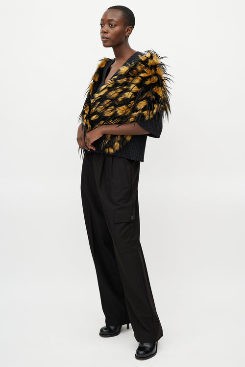 Black & Yellow Greta Faux Fur Scarf