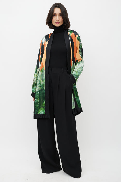 Dries Van Noten Orange & Black Printed Robe Dress