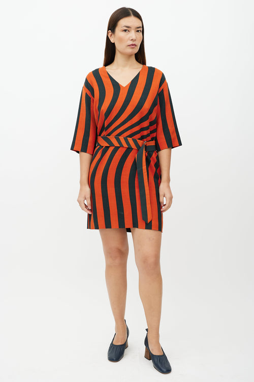 Dries Van Noten Black & Orange Wave Pattern Dress