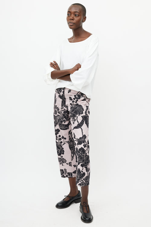 Dries Van Noten Pink & Black Cropped Floral Trouser