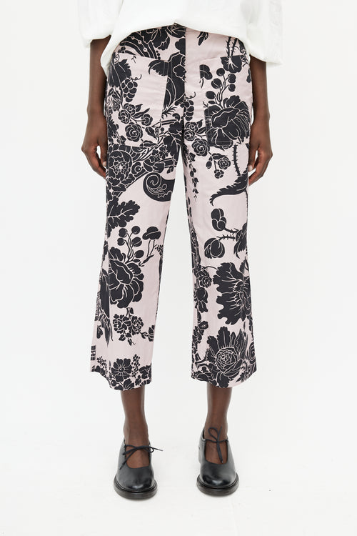 Dries Van Noten Pink & Black Cropped Floral Trouser