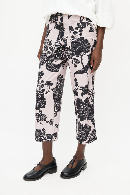 Dries Van Noten Pink & Black Cropped Floral Trouser