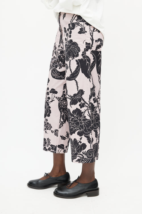 Dries Van Noten Pink & Black Cropped Floral Trouser
