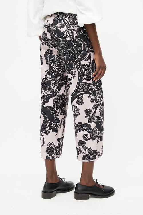 Dries Van Noten Pink & Black Cropped Floral Trouser