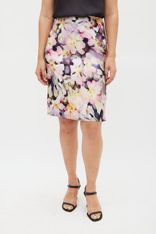Dries Van Noten Pink & Multicolour Silk Floral Pencil Skirt